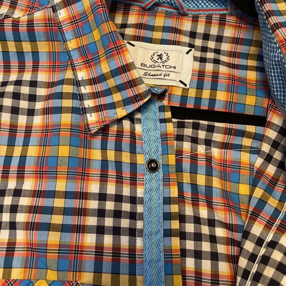 Bugatchi ShapedFit XL Men's Plaid Long Sleeve Snap Front Shirt TopStitch Western - Picture 10 of 14